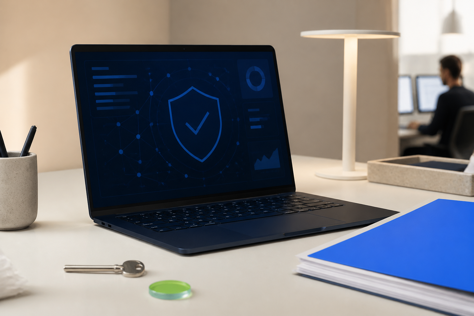 A workspace desk prepared for a security review