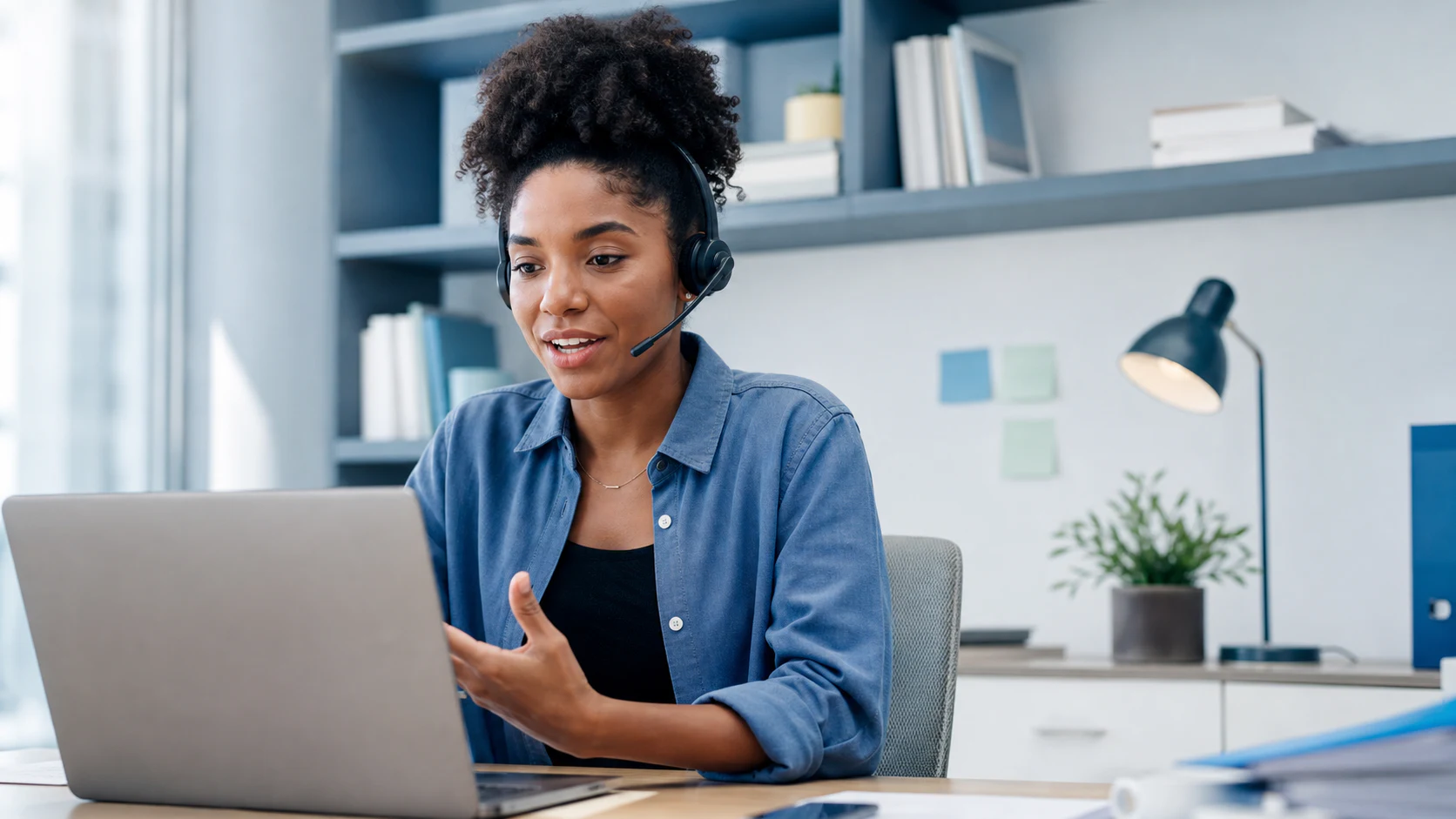 A customer support specialist helping a customer